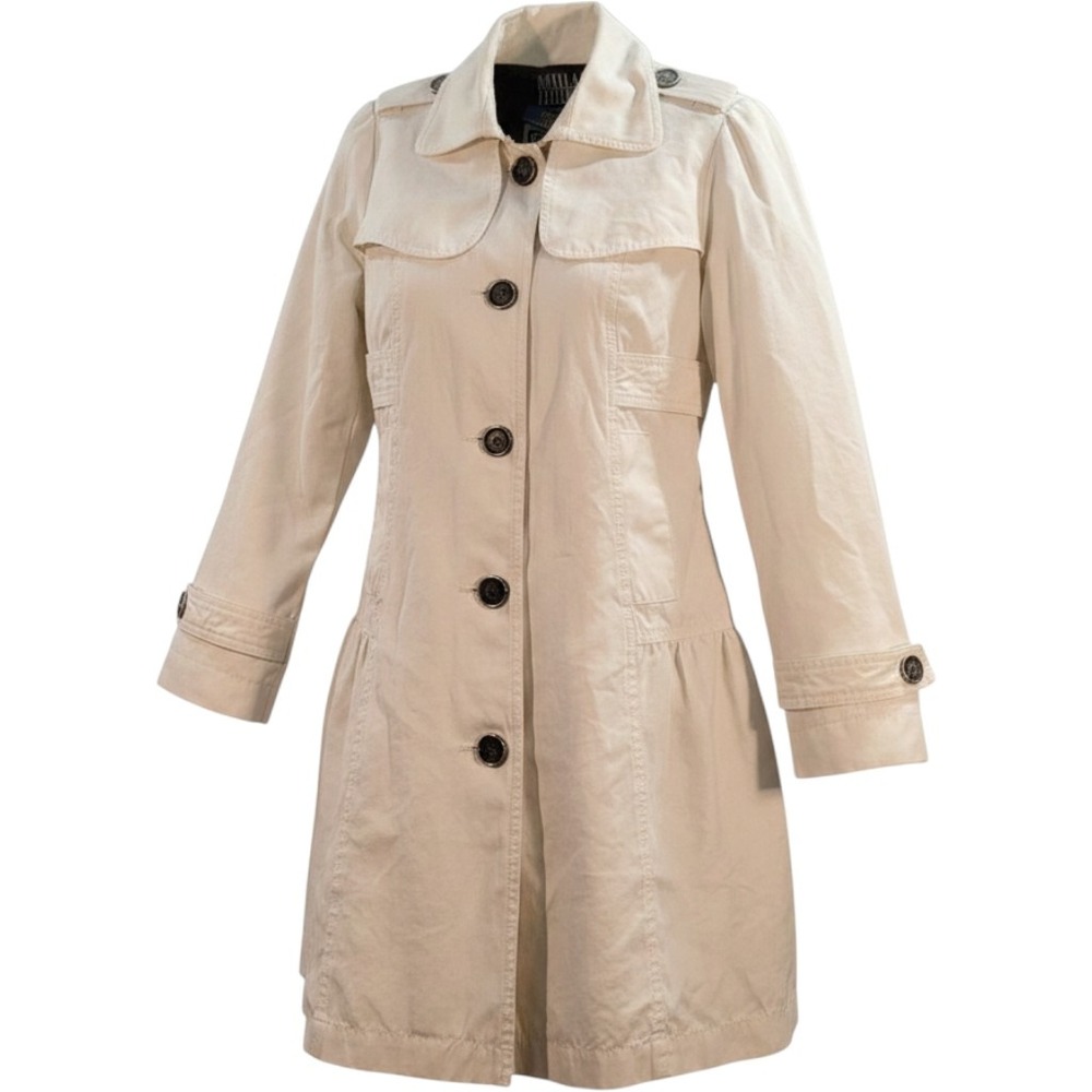 Millard Fillmore MF-13 Womens XS Cream Trench Coat Button Flared Peplum Utility